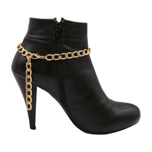 Women Gold Metal Boot Chain Bracelet Bling Shoe Square Charm Fashion Jewelry SET - Picture 5 of 17